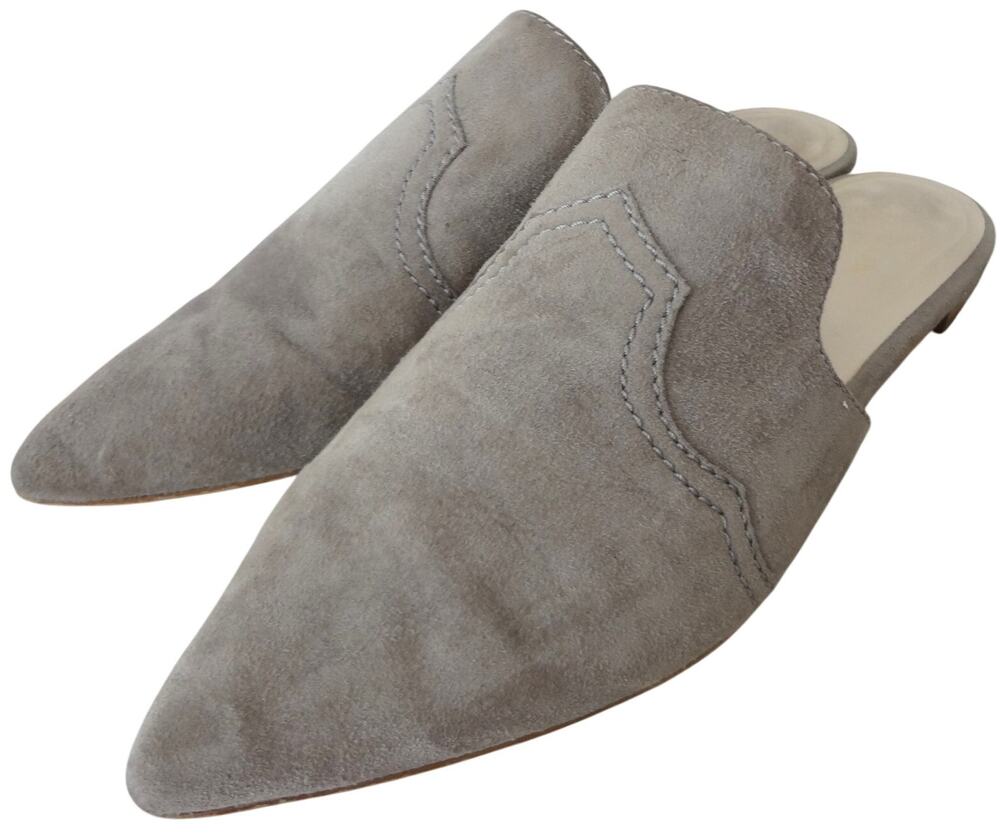 Cole Haan Taupe Gray Nubuck Suede Mules Flat Slip on Womens 8.5 Pointed Toe